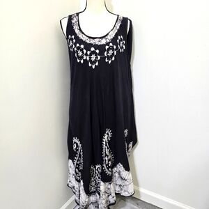 RIMA Free Size Sleeveless Paisley Print Beach‎ Flowy Travel Vacatiom Dress Black
